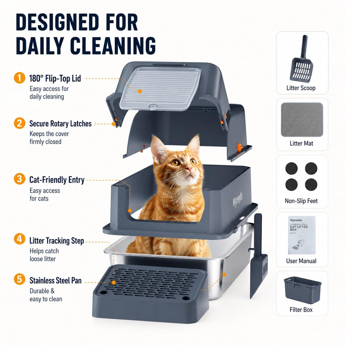 Extra Large Stainless Steel Cat Litter Box with Lid M545422