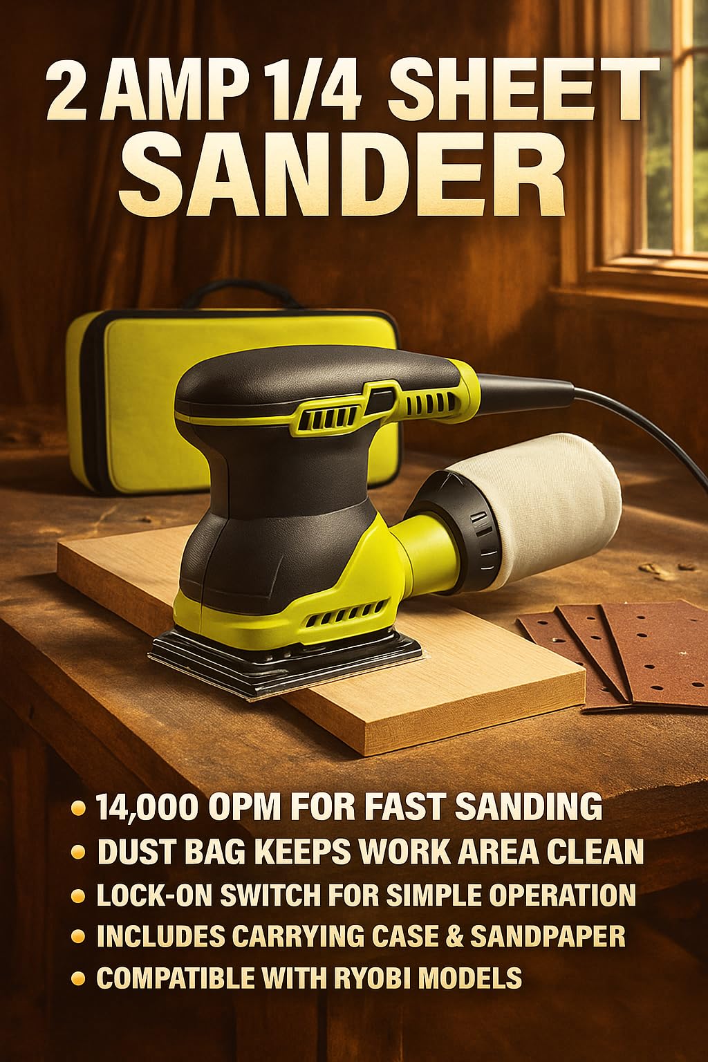 2 Amp Corded 1/4 Sheet Finishing Sander with Dust Collection Bag A5119