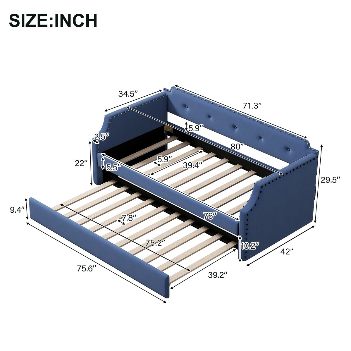 Blue Upholstered Daybed with Trundle D8475
