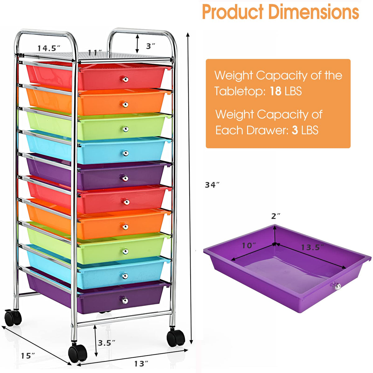 10 Drawer Rolling Storage Cart with Wheels G167
