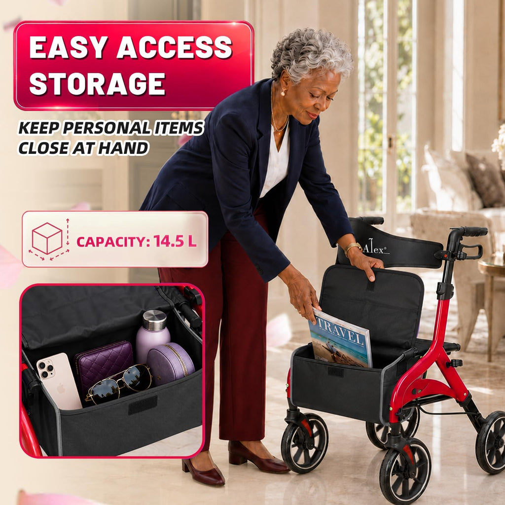 Foldable Red Rollator Walker with Seat J27090