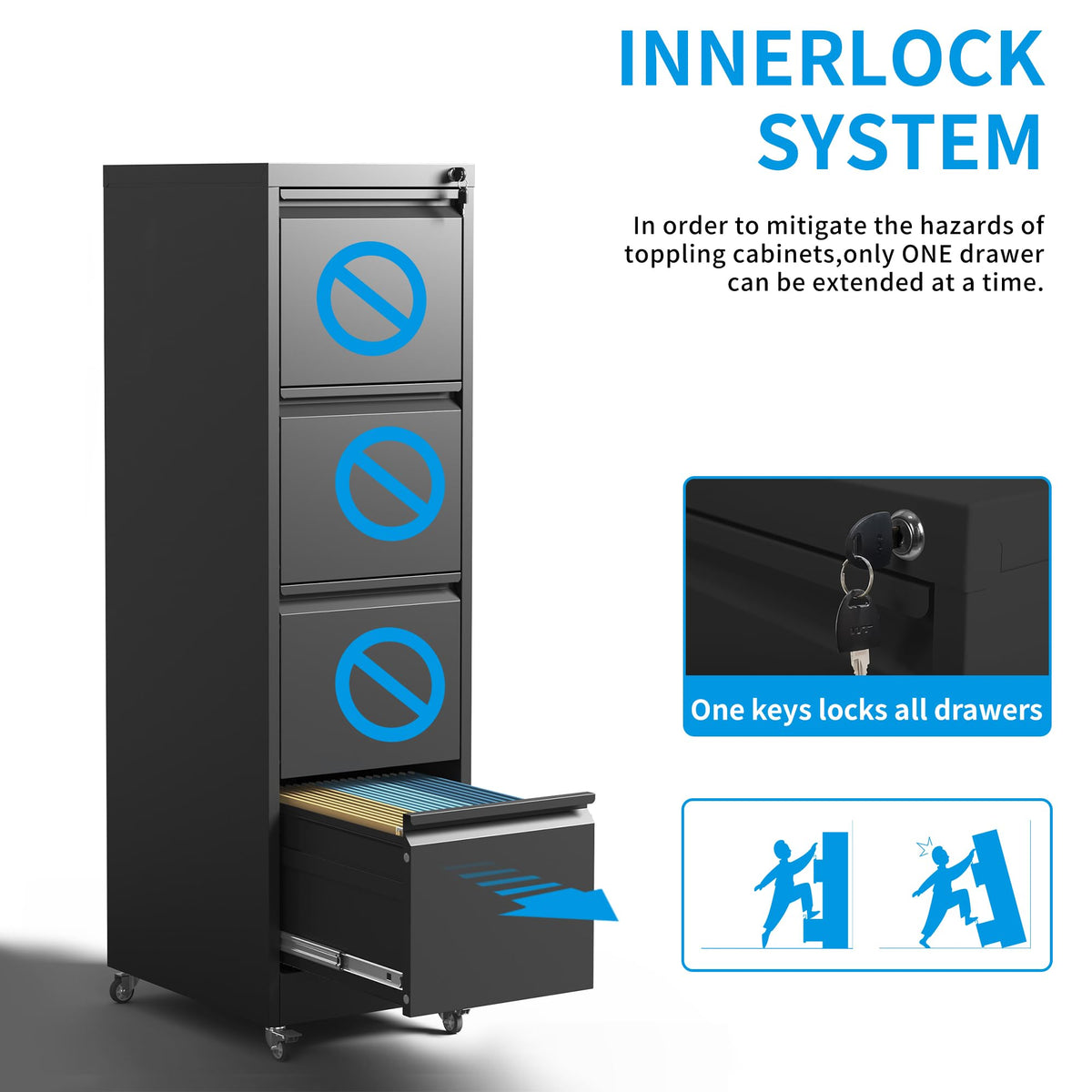 4-Drawer Mobile File Cabinet with Lock and Wheels P44022