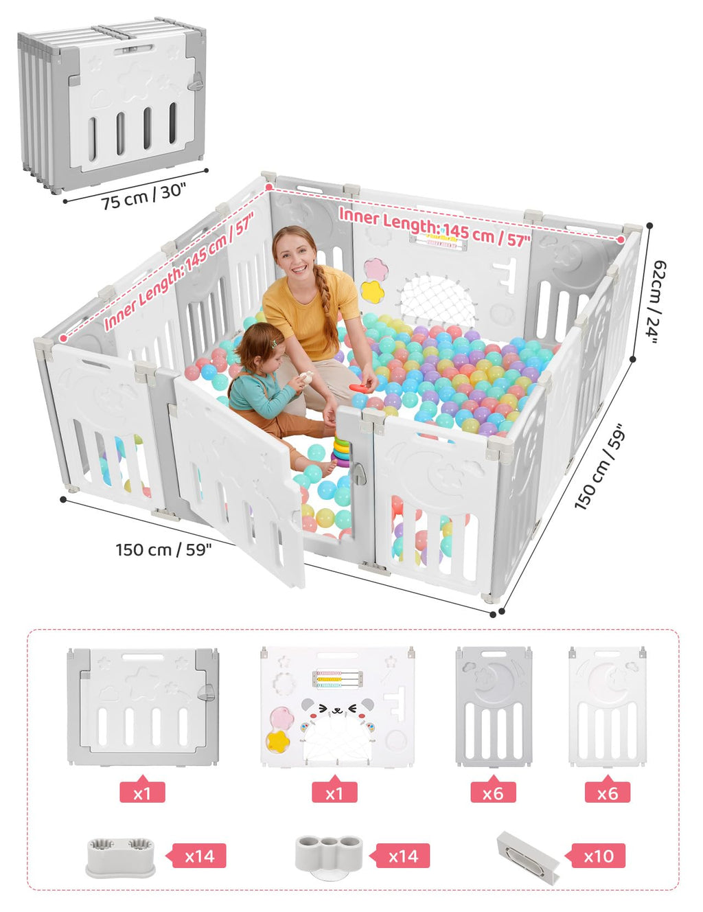Foldable 14-Panel Baby Playpen Q9473