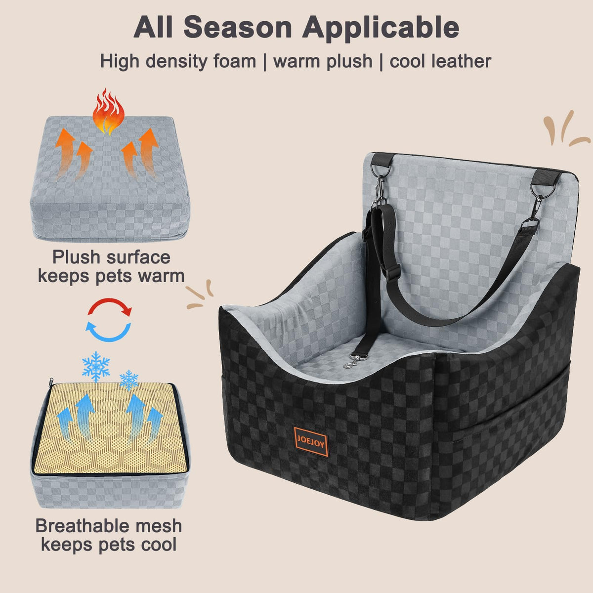 Elevated Dog Car Seat for Small/Medium Dogs up to 35 lbs, Memory Foam Grey Z247104
