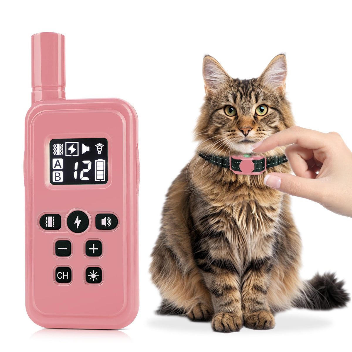Cat Training Collar with Remote Shock Vibration Beep 3 Modes Waterproof Rechargeable Pink B329