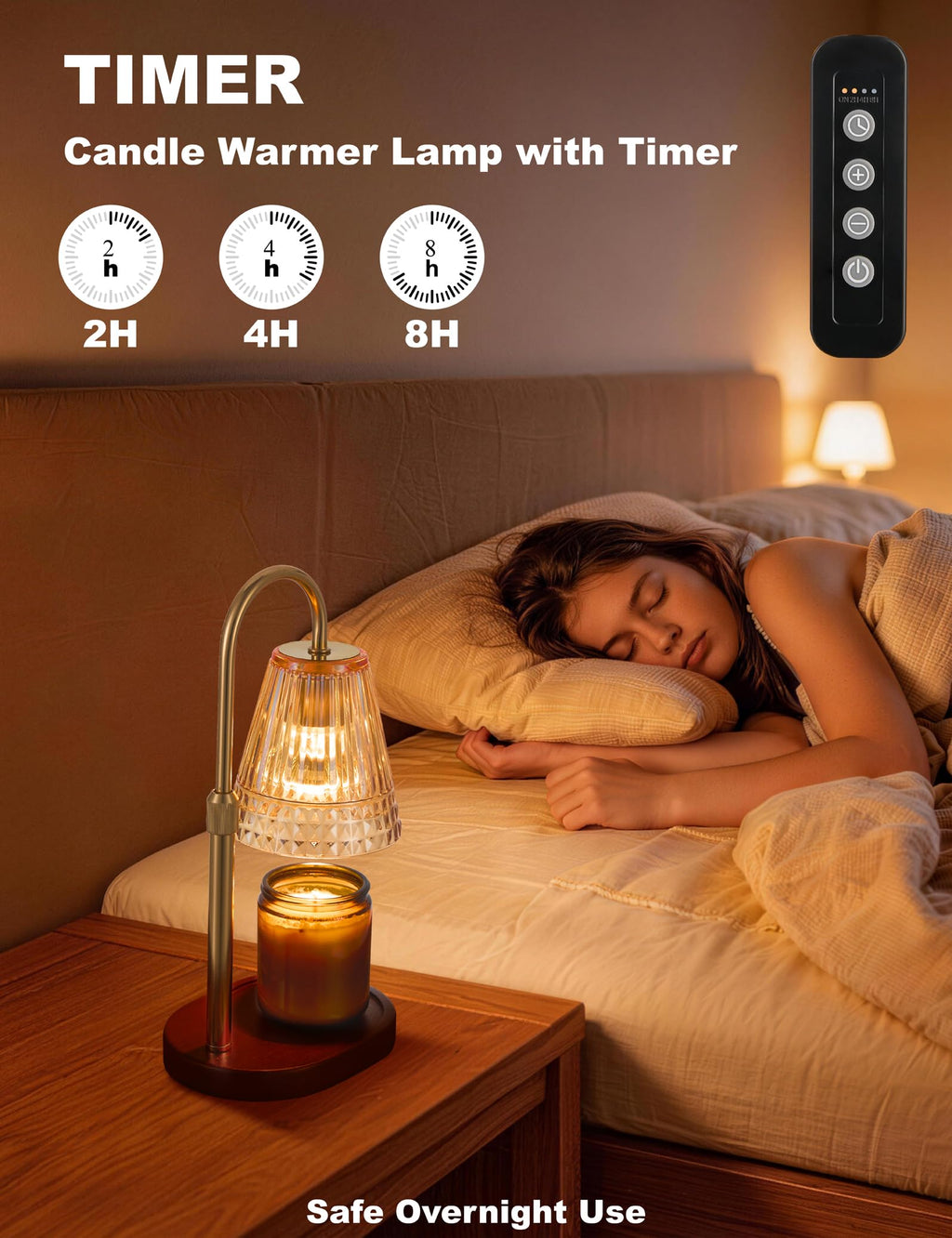 Candle Warmer Lamp with Dimmer & Timer, Adjustable Height, Amber-gold I677