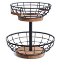 2-tier Metal Fruit Basket Bowl with Wooden Base G20685