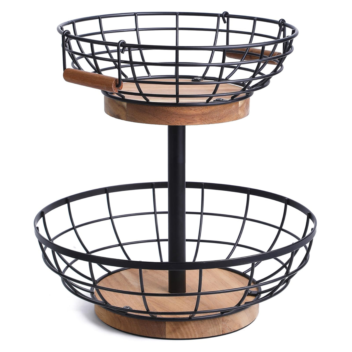 2-tier Metal Fruit Basket Bowl with Wooden Base G20685
