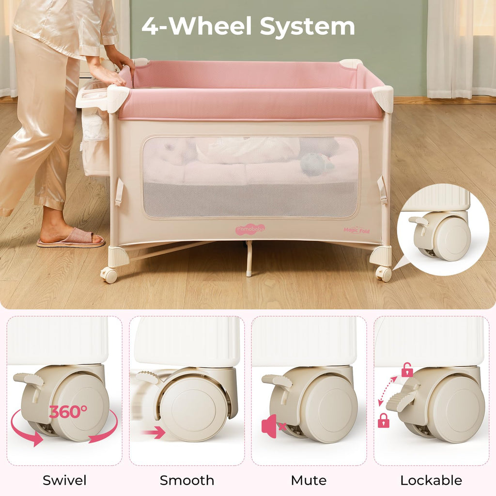 5 in 1 Pack and Play Bedside Crib Playard with Mattress D6312