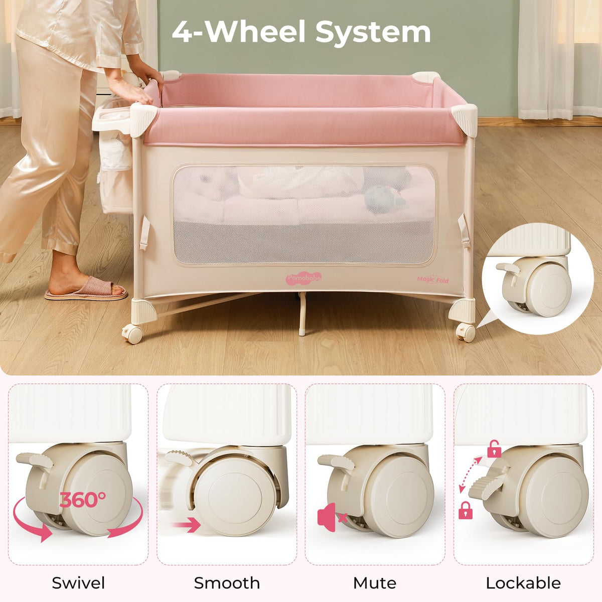 5 in 1 Pack and Play Bedside Crib Playard with Mattress D6312