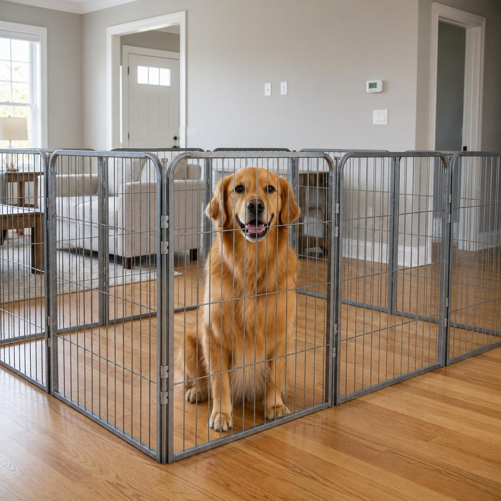 24 inch 8 Panel Portable Grey Metal Pet Playpen O946