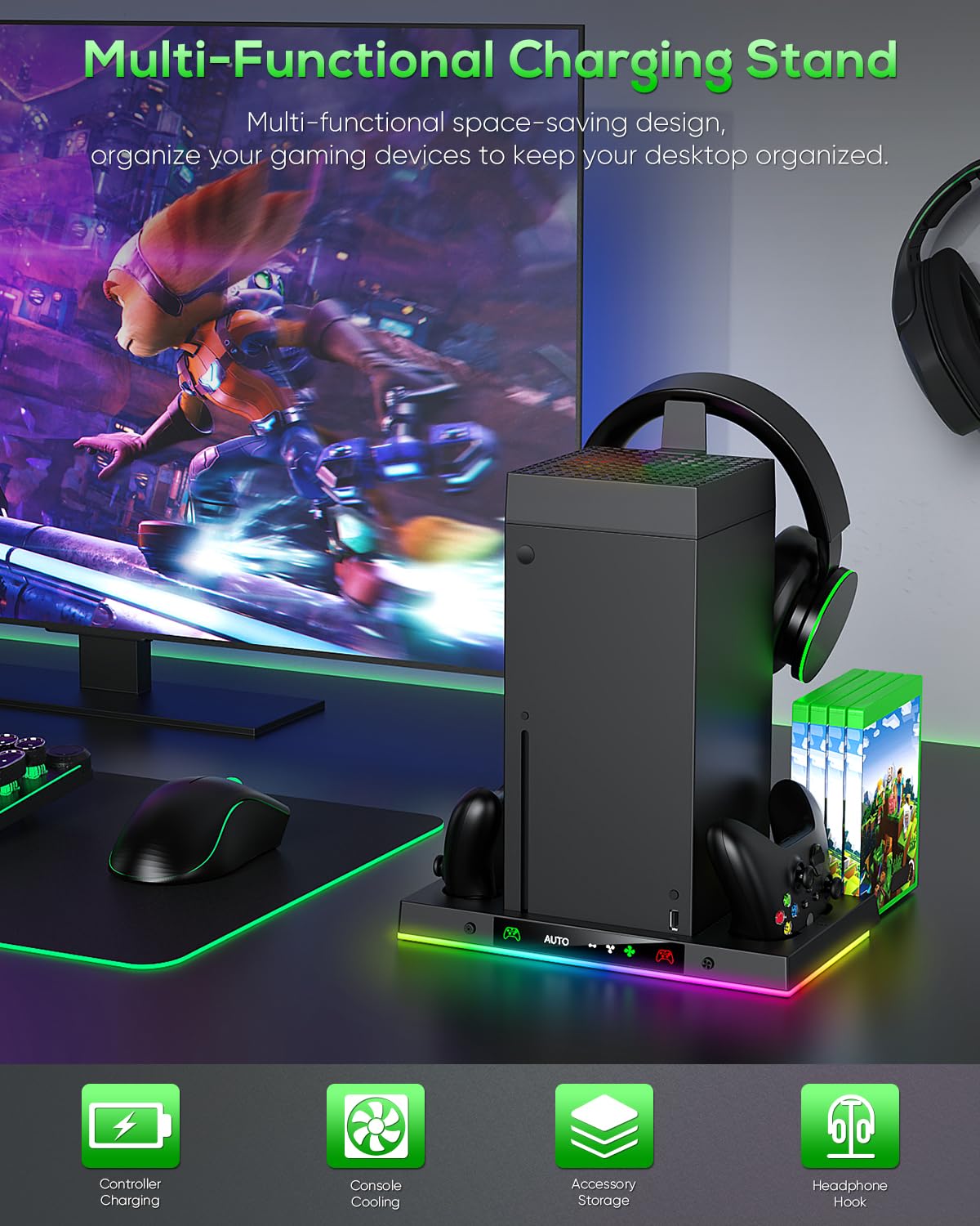 Black Cooling Fan Charge Stand for Xbox Series X Console Z8533