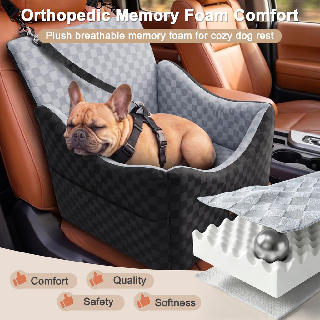 Elevated Dog Car Seat for Small/Medium Dogs up to 35 lbs, Memory Foam Grey Z247104