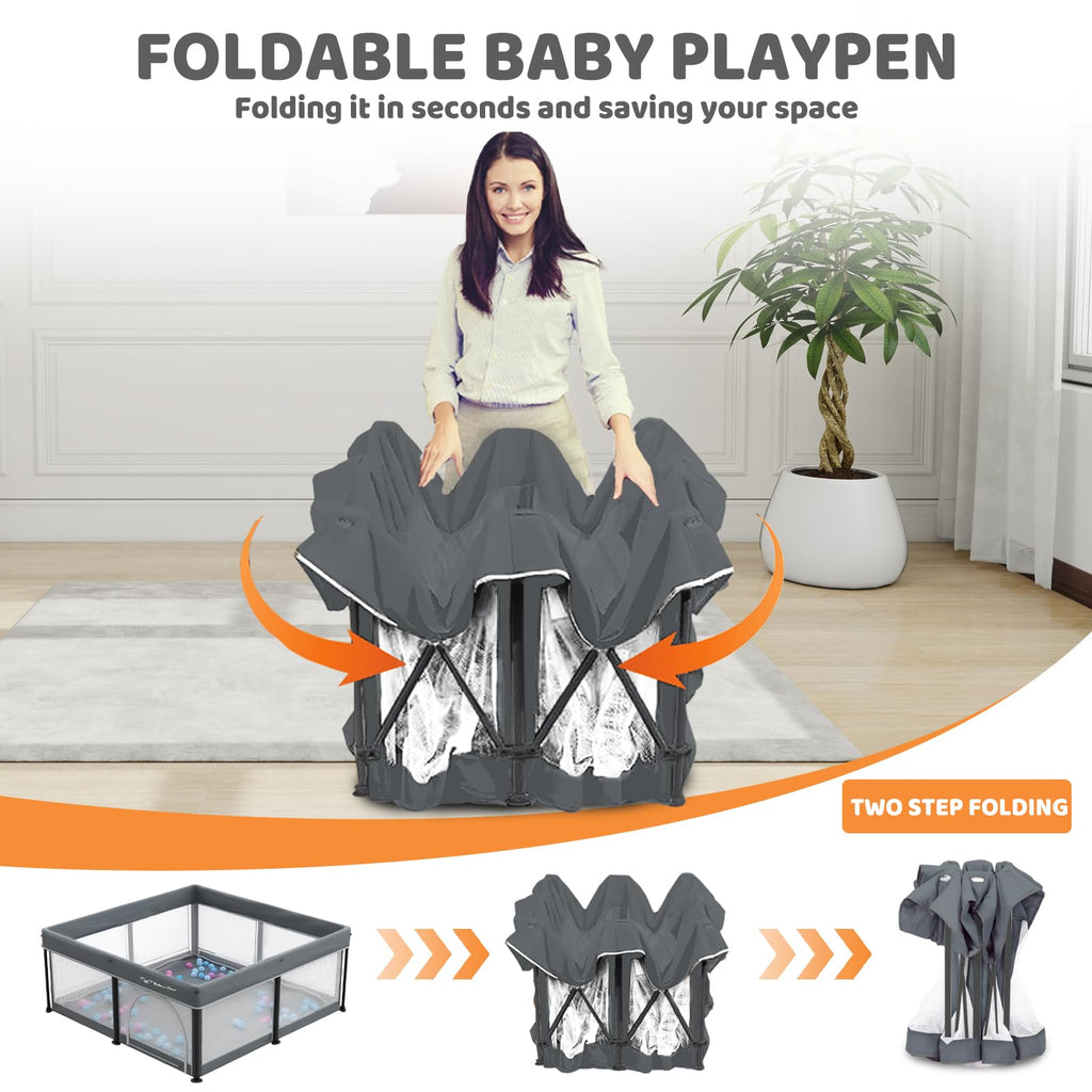 Foldable Baby Play Pen with Mat and Gate G1406