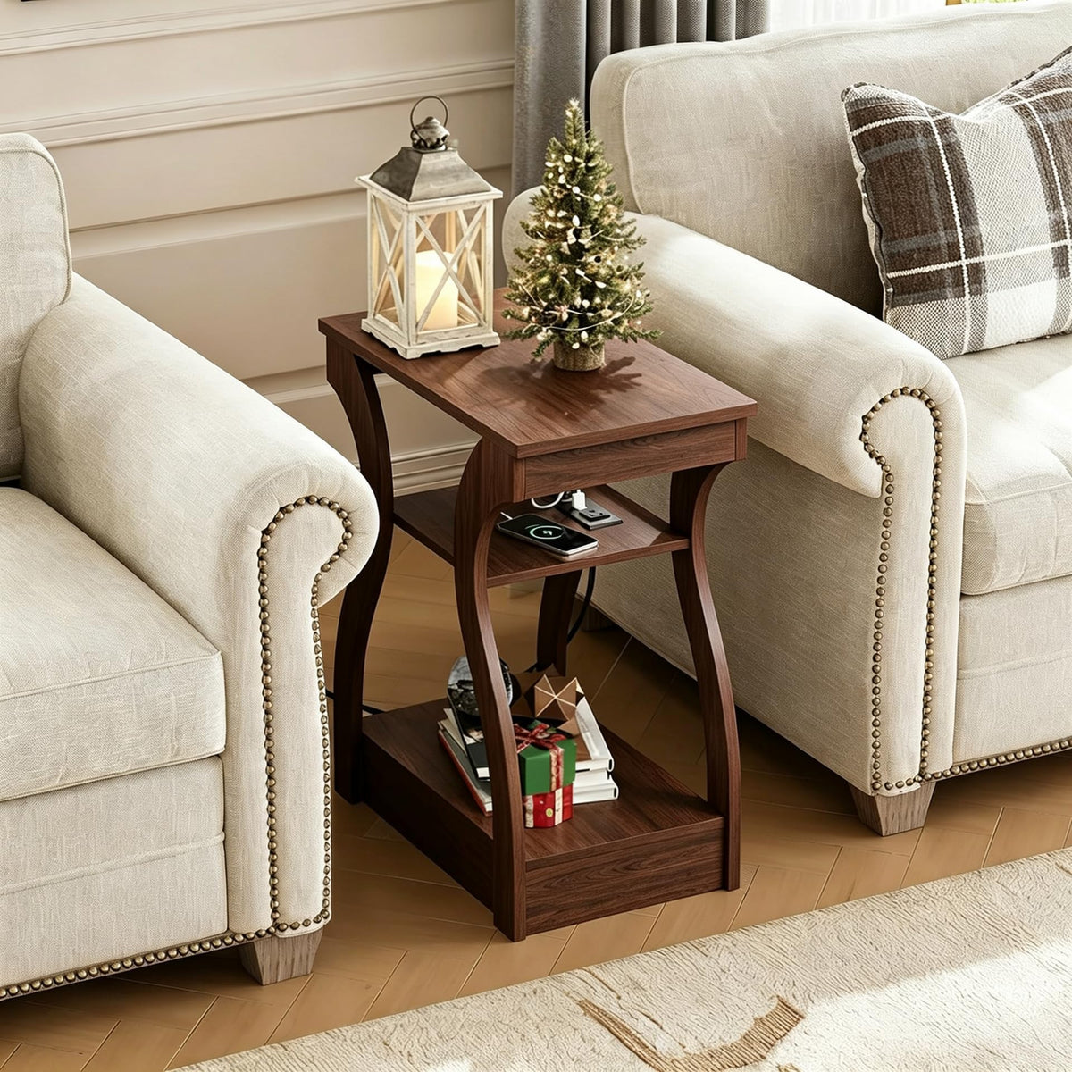 Brown End Tables Set of 2 with Charging Station P45490