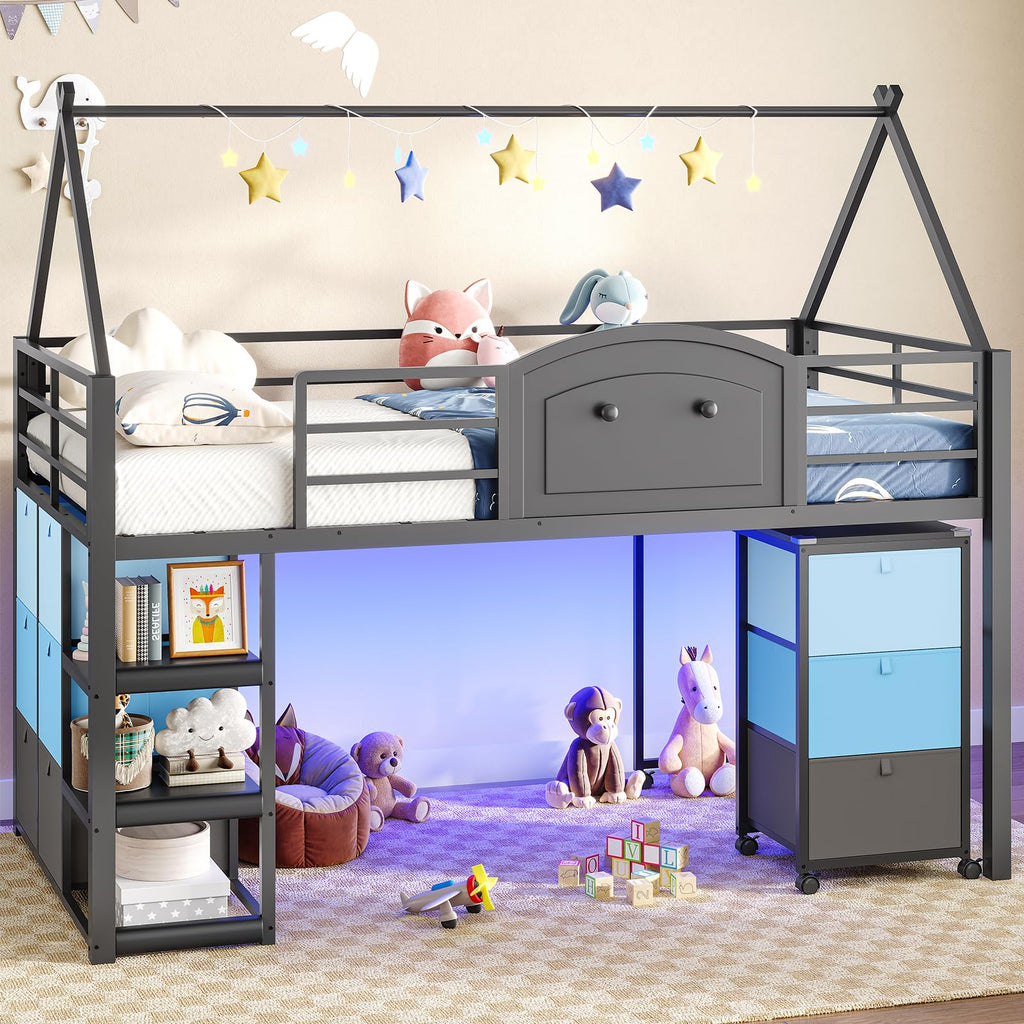 Twin Metal Loft Bed with Desk and Storage T562480