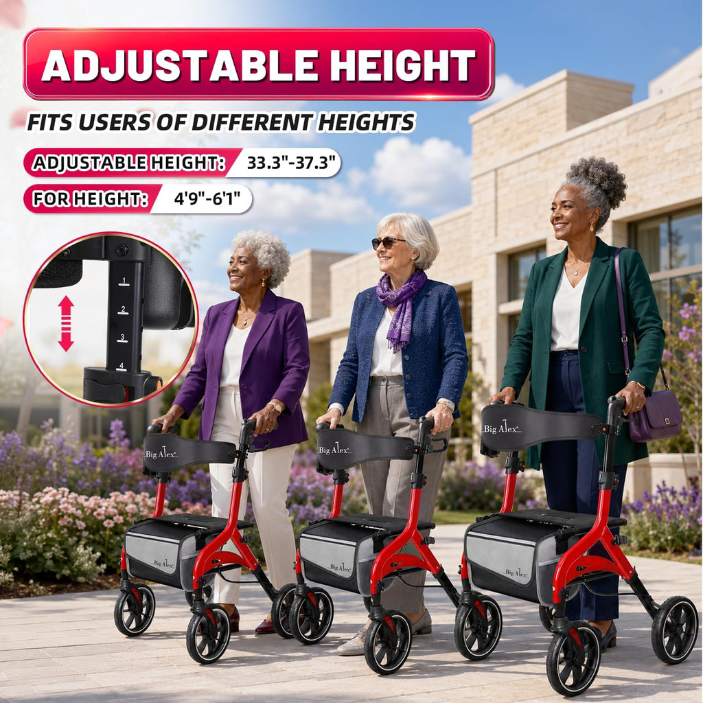 Foldable Red Rollator Walker with Seat J27090
