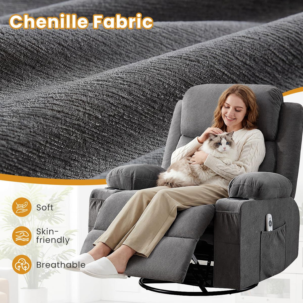 Swivel Rocker Recliner Chair with Vibration Massage & Lumbar Heating Y839833