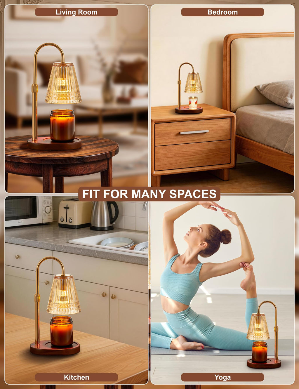 Candle Warmer Lamp with Dimmer & Timer, Adjustable Height, Amber-gold I677