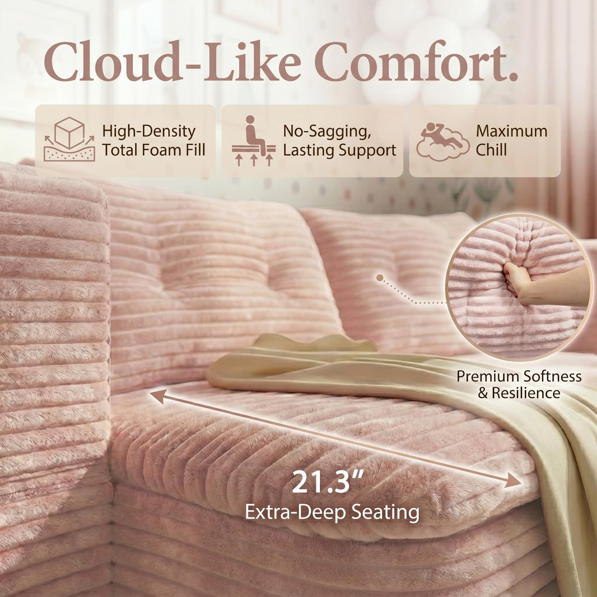 78.7" Pink Memory Foam Futon Sofa Bed S248008