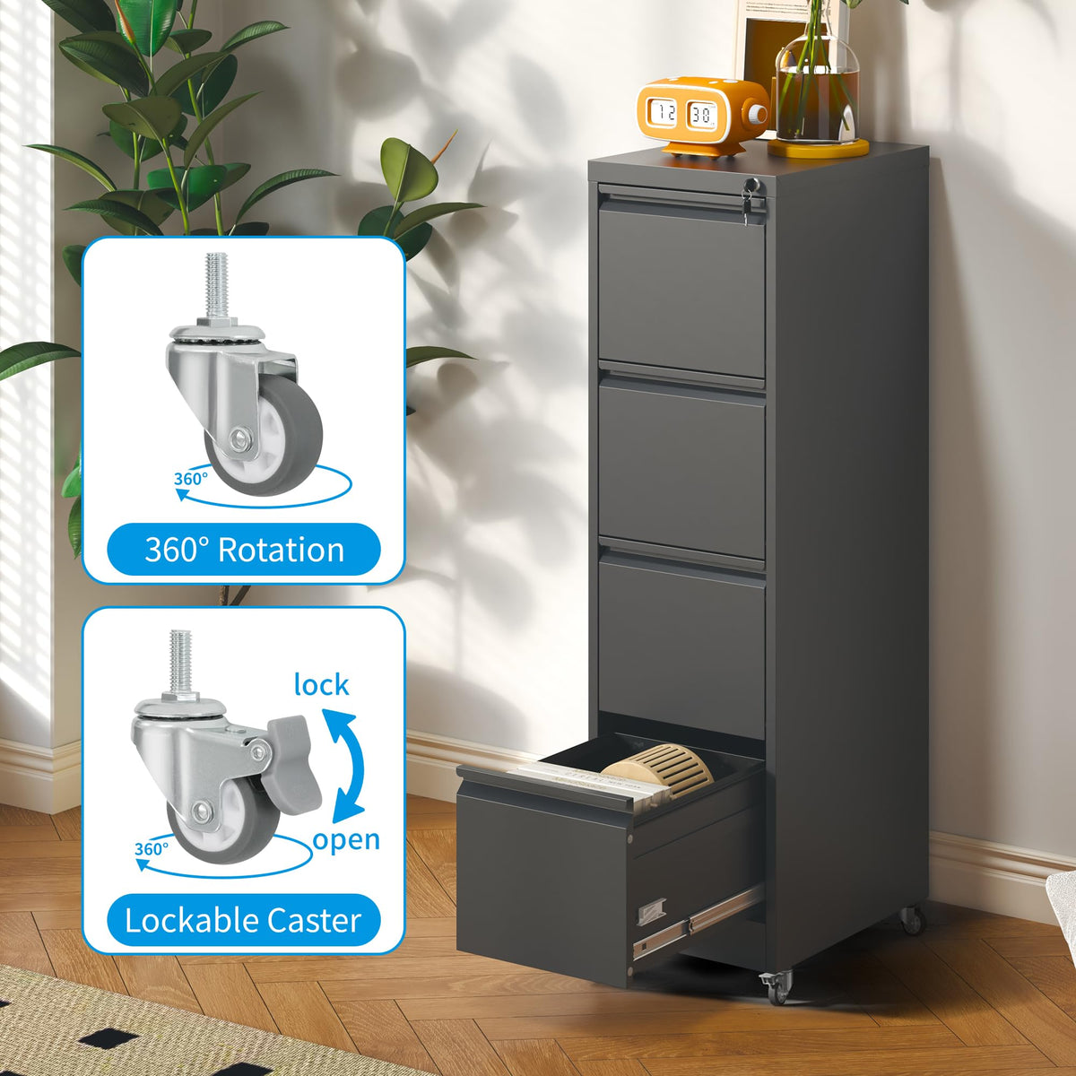 4-Drawer Mobile File Cabinet with Lock and Wheels P44022
