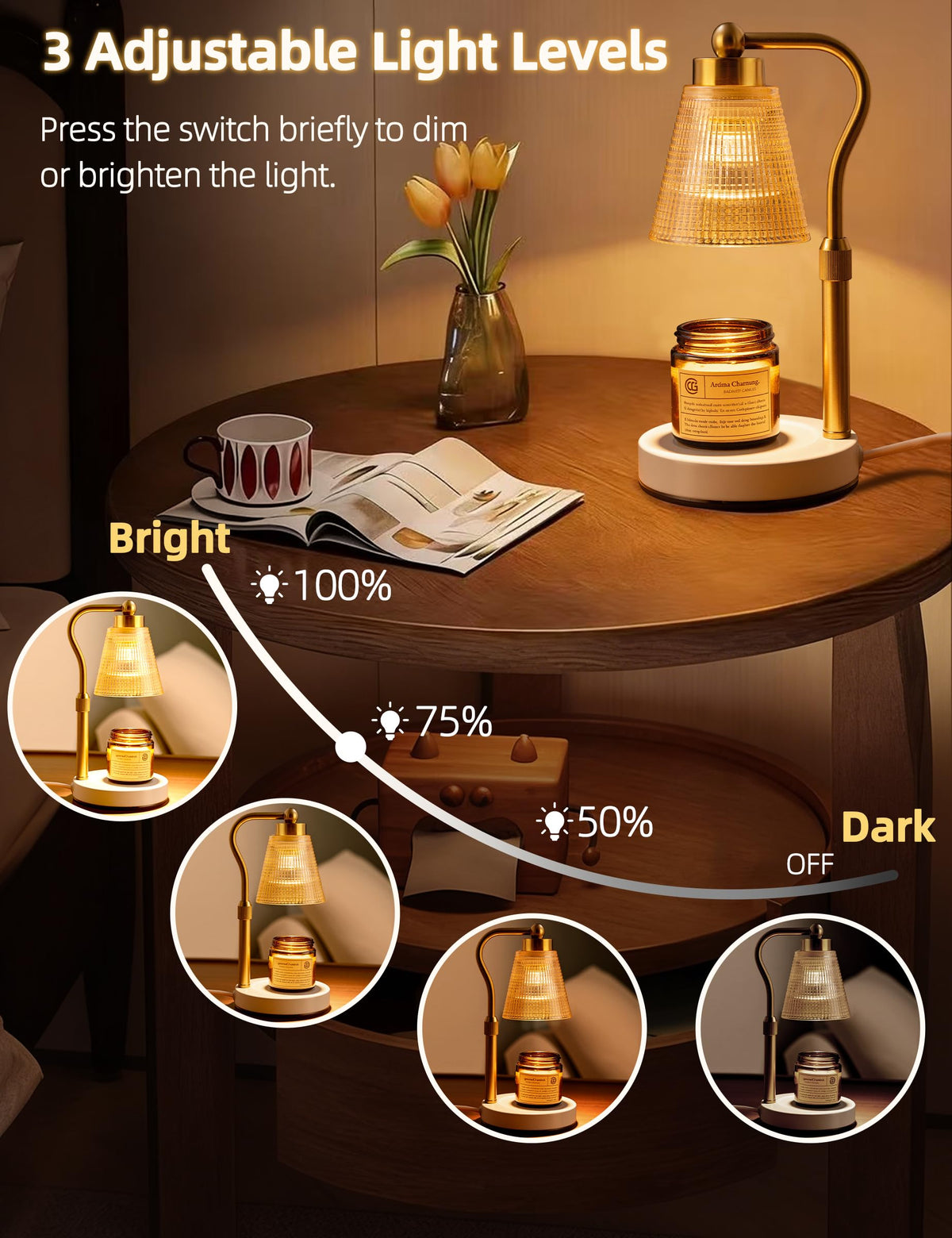 Height Adjustable Dimmable Candle Warmer Lamp with Timer N29683
