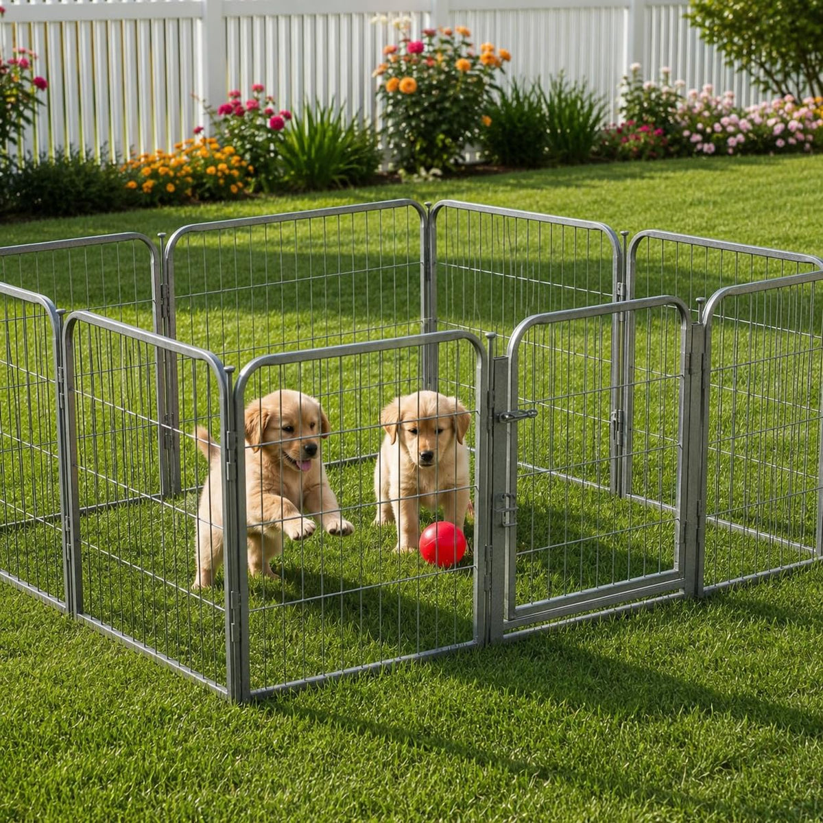 24 inch 8 Panel Portable Grey Metal Pet Playpen O946