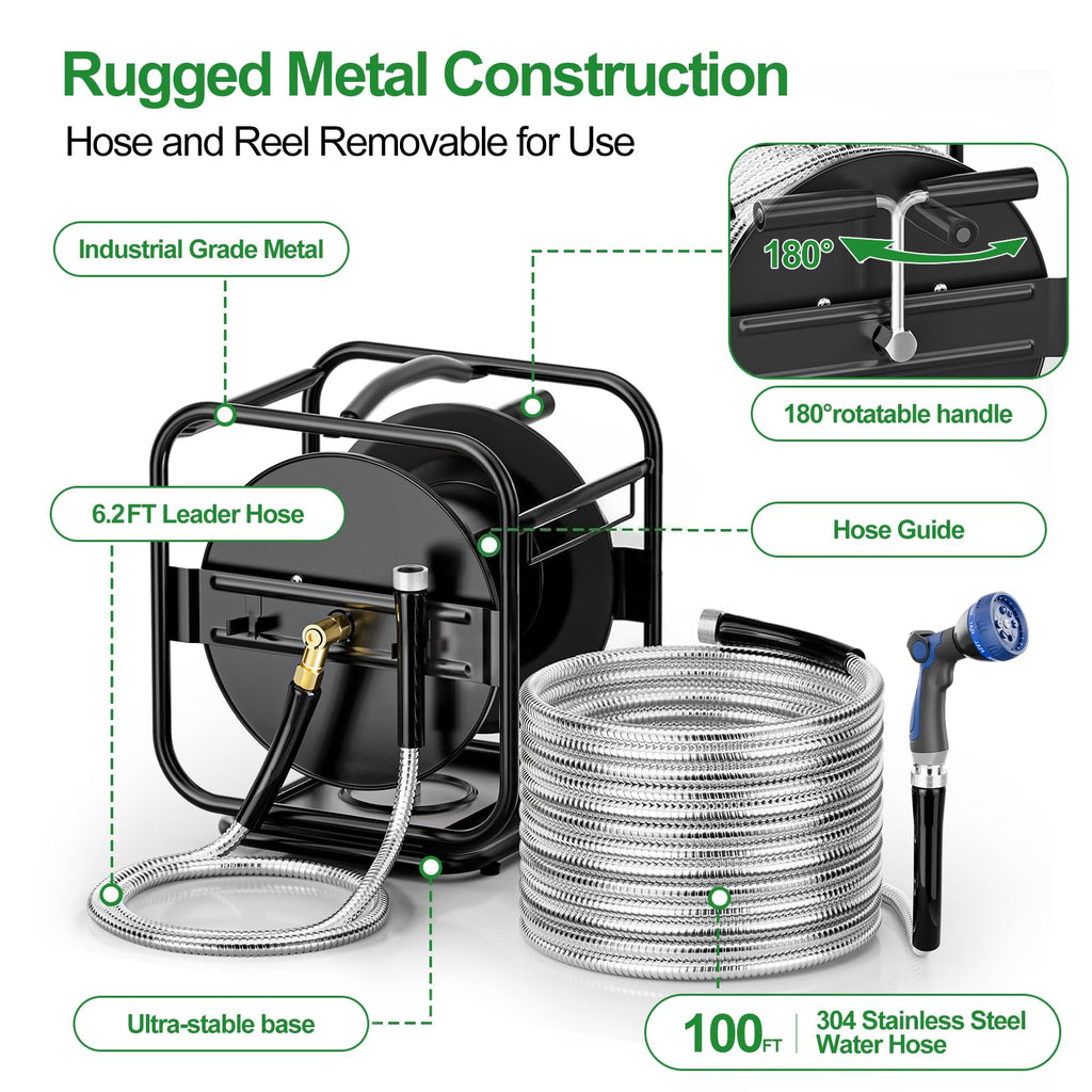 Garden Hose Reel With 100Ft Metal Water Pipe Z41594