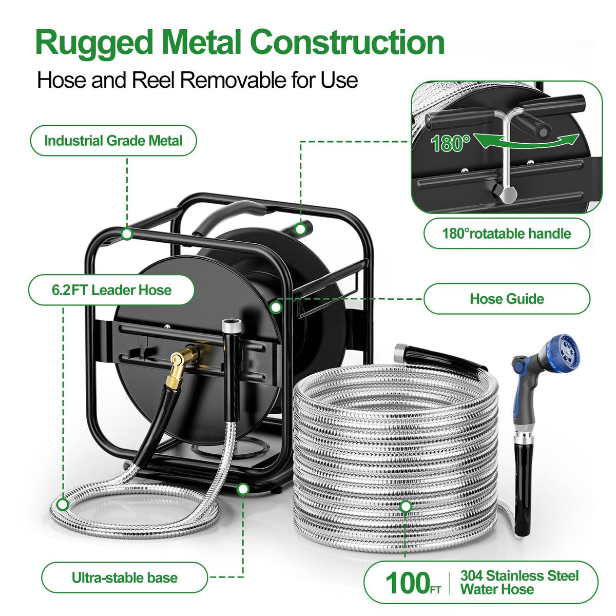 Garden Hose Reel With 100Ft Metal Water Pipe Z41594