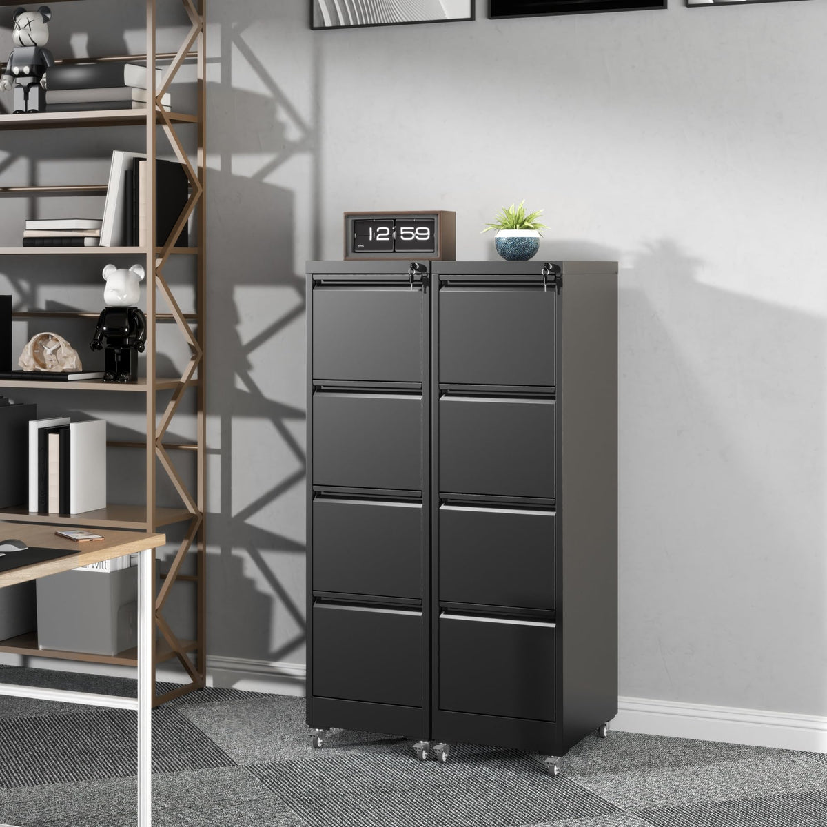 4-Drawer Mobile File Cabinet with Lock and Wheels P44022