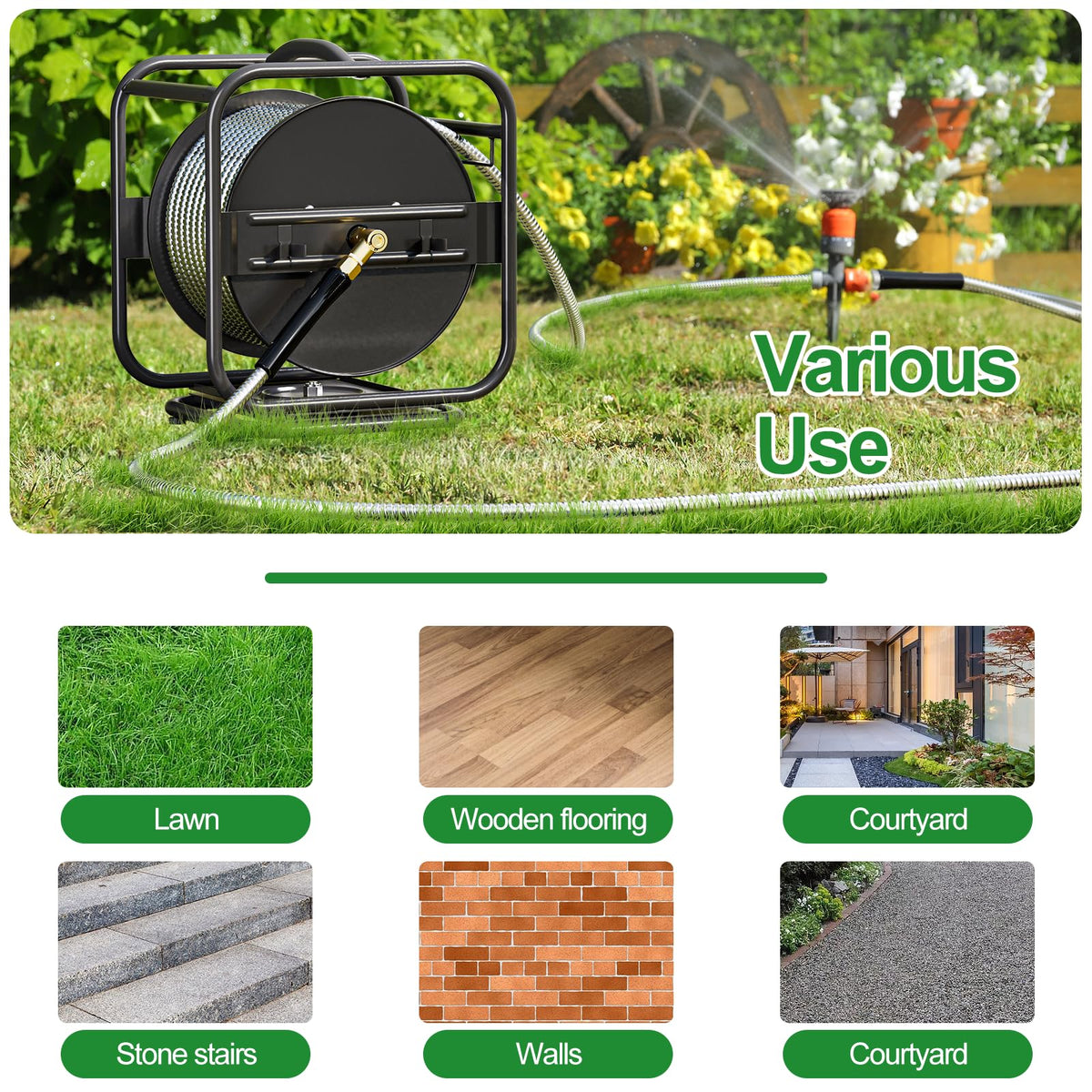 Garden Hose Reel With 100Ft Metal Water Pipe Z41594