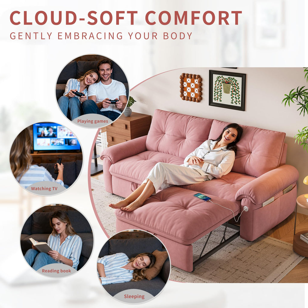 Queen Size Pink Sofa Bed with Pull Out Bed X641