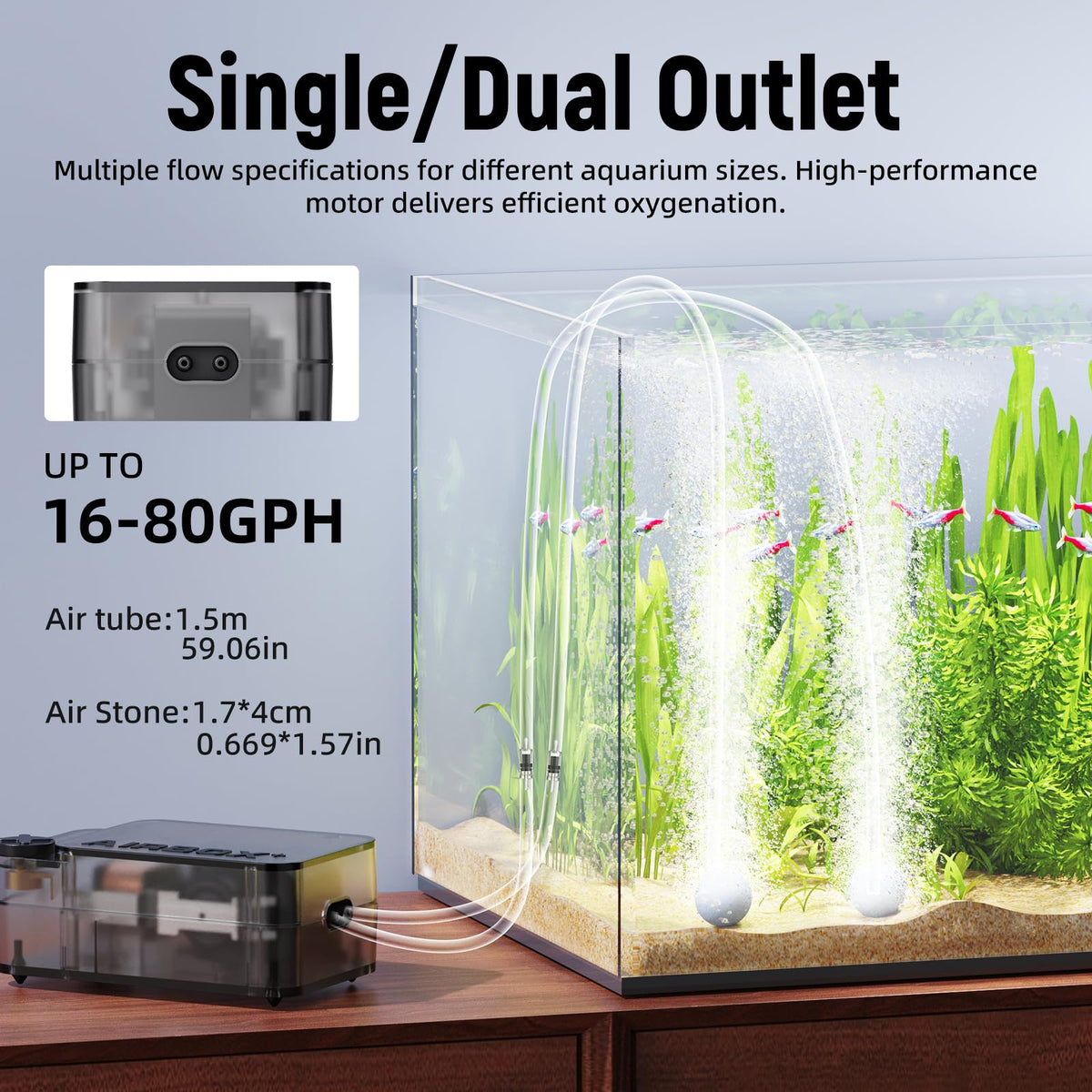 Aquarium Air Pump with Air Stone Bubbler J422322