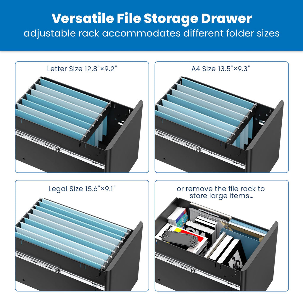 Black 3 Drawer Rolling File Cabinet with Lock Z7245