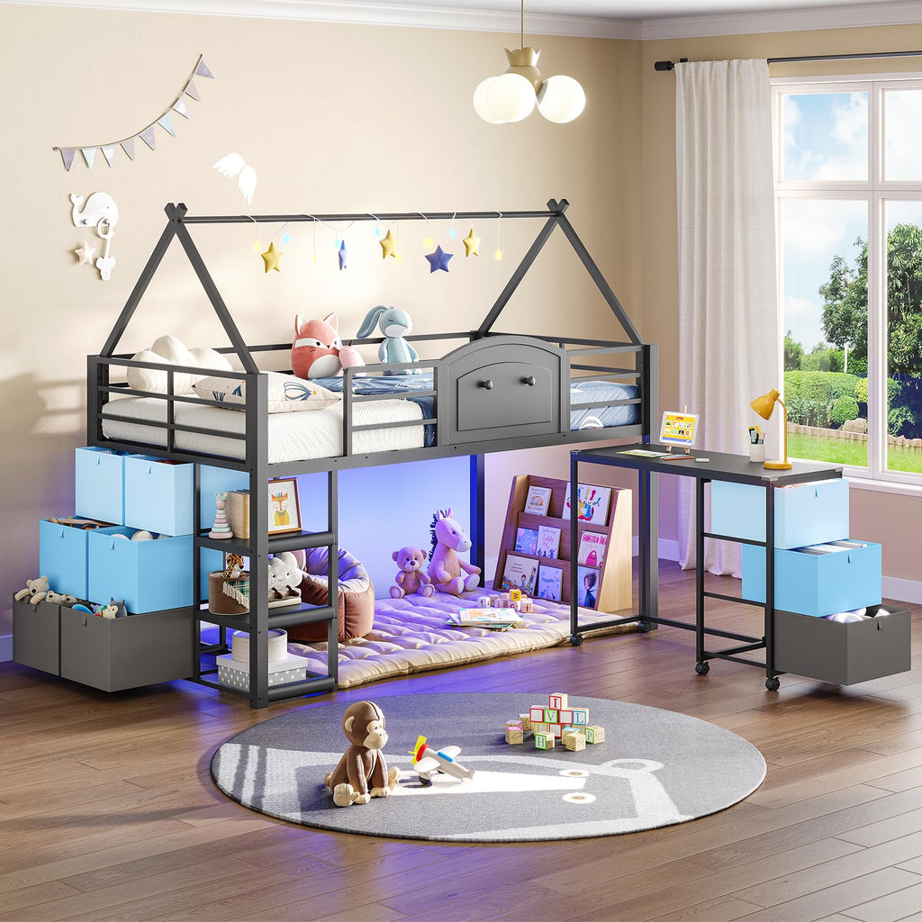 Twin Metal Loft Bed with Desk and Storage T562480