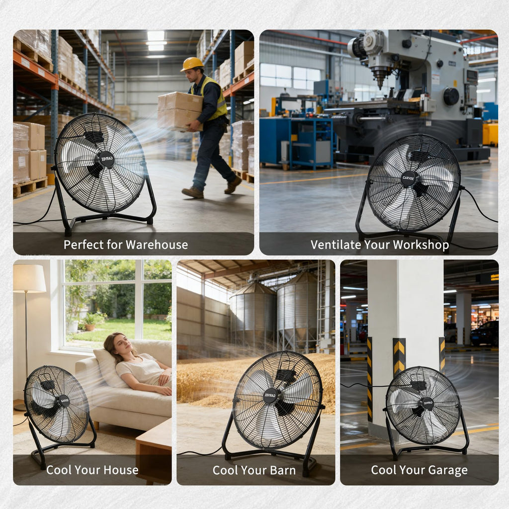 20" High Velocity Floor Fan, 4800 CFM Heavy Duty Industrial Metal Fan with 3 Speeds J5570