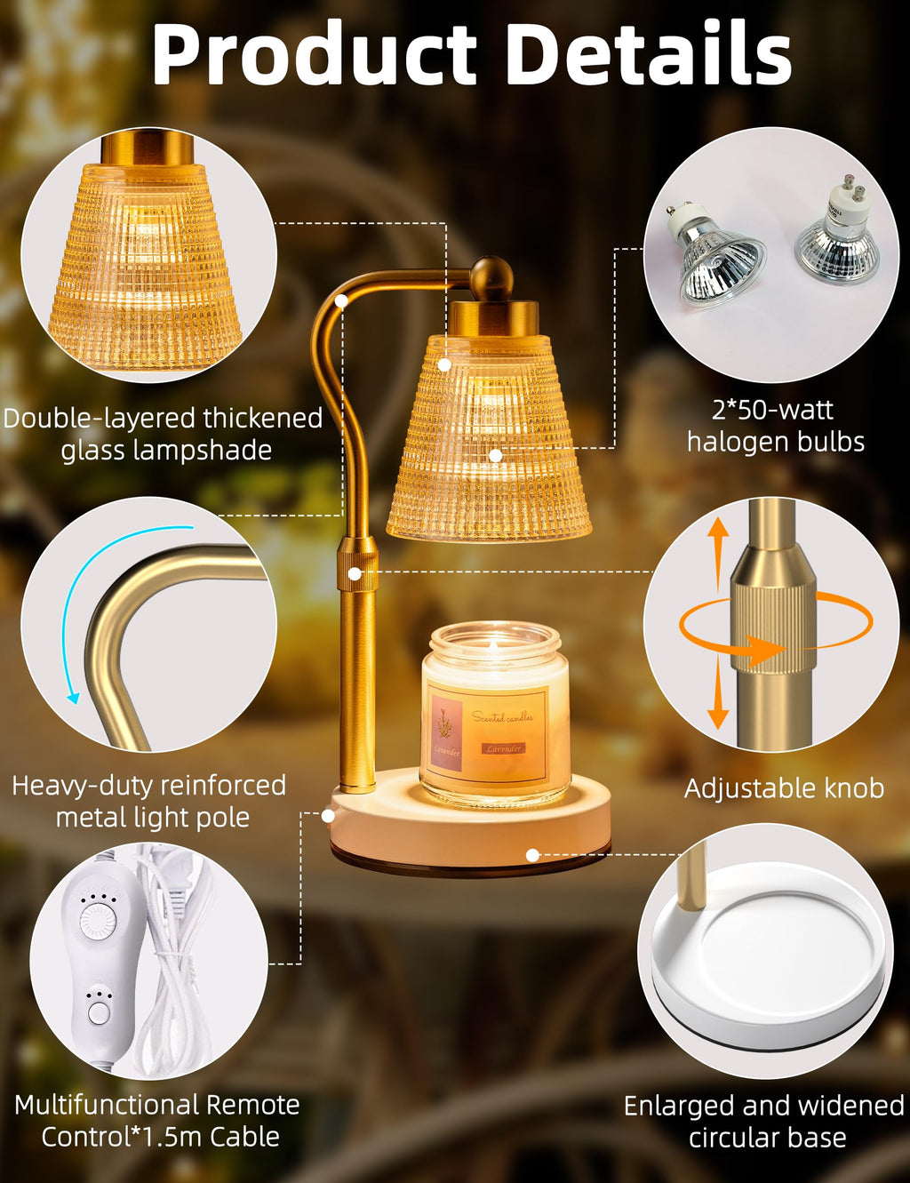 Height Adjustable Dimmable Candle Warmer Lamp with Timer N29683