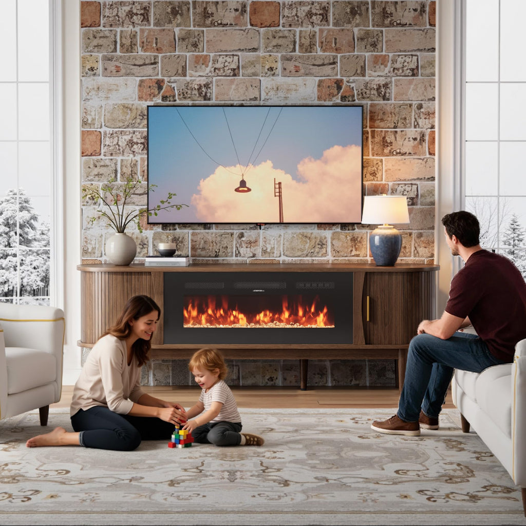 70″ Fluted Fireplace TV Stand with Sliding Tambour Doors K908