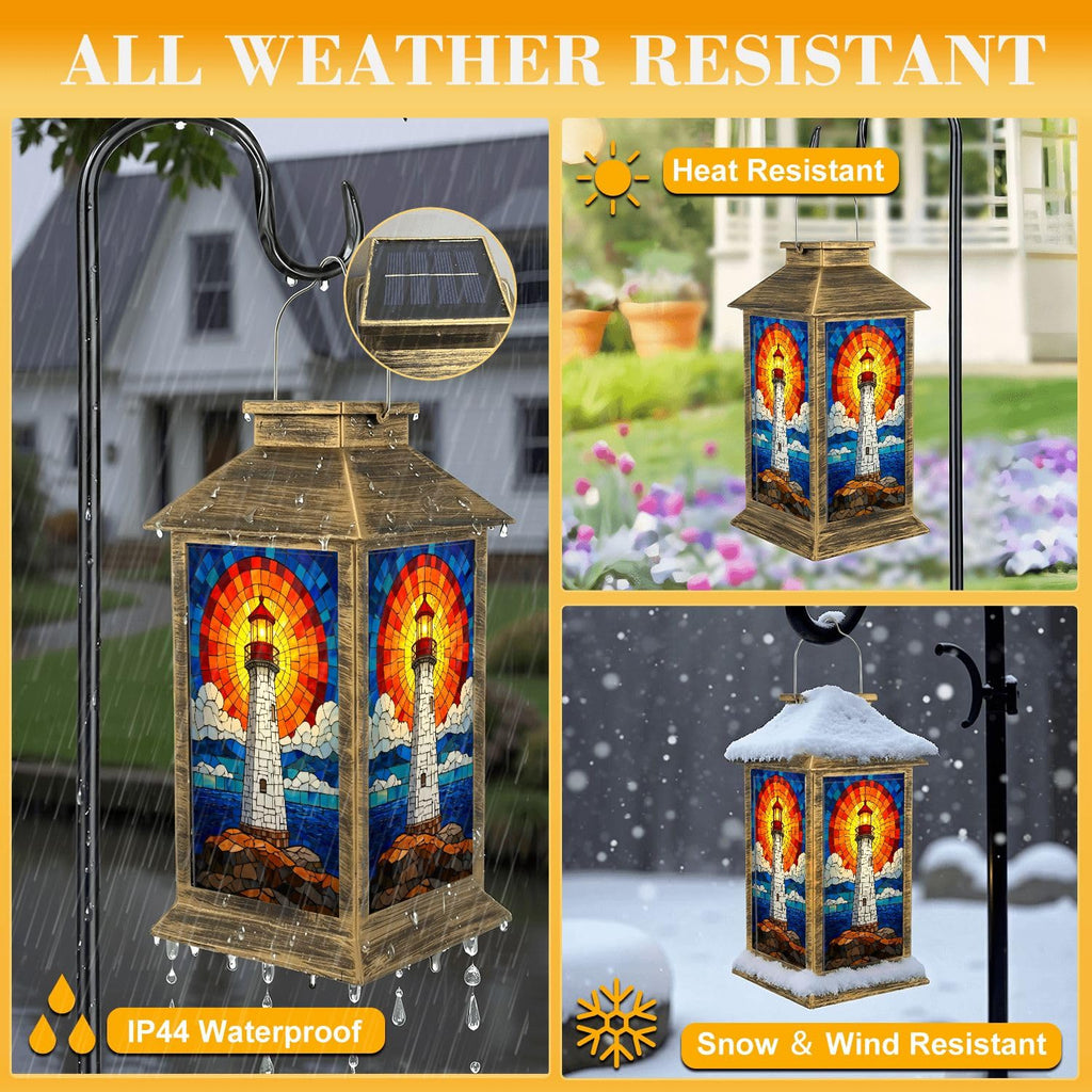 Solar Lantern Outdoor Waterproof Stained Glass LED Hanging Solar Lights E3135