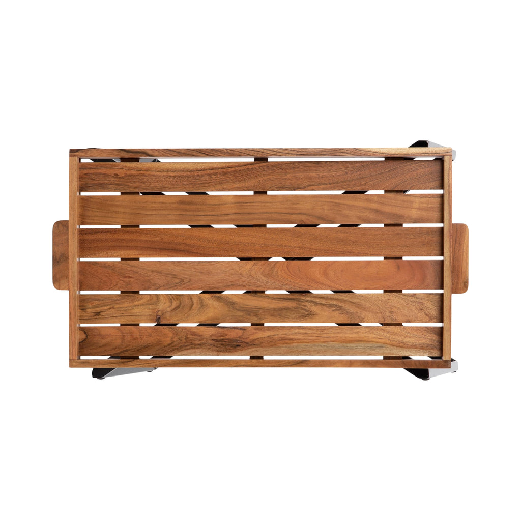 Natural Brown and Black Wood Tray Table with Removable Serving Tray Top U441