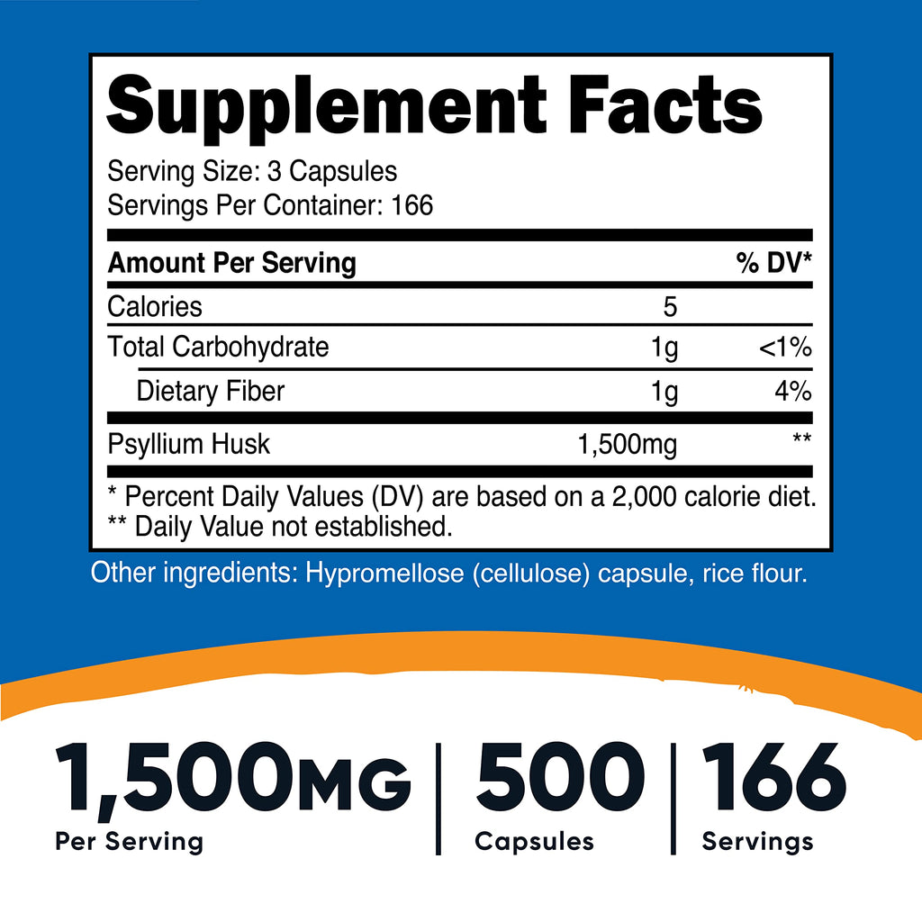 Psyllium Husk 1500mg 500 Capsules 2 Bottles E7506