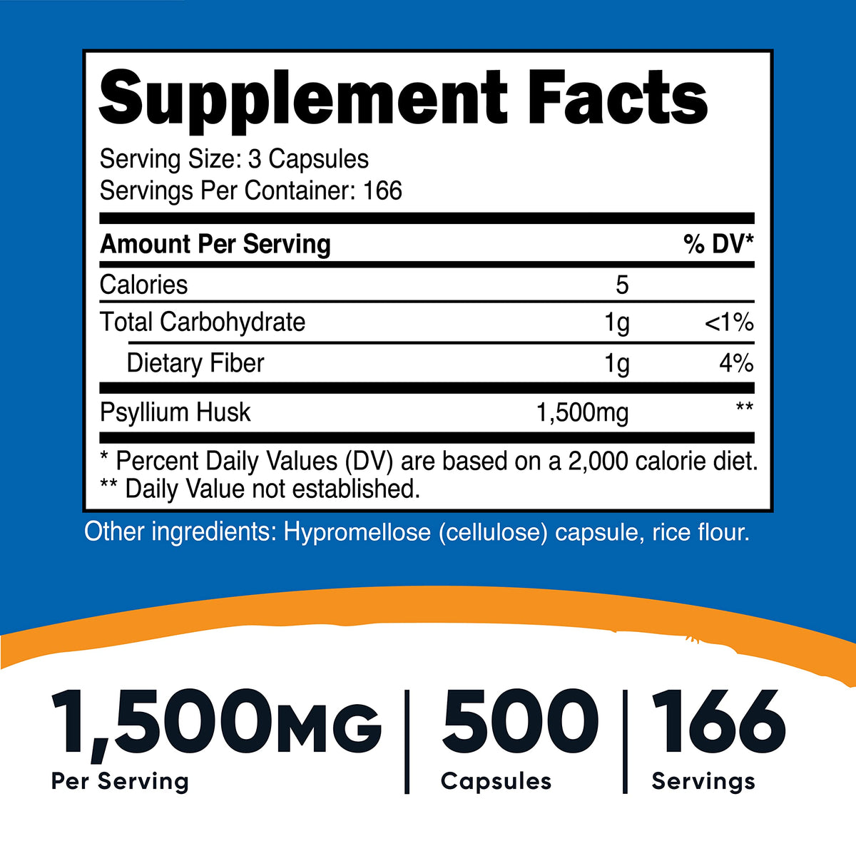 Psyllium Husk 1500mg 500 Capsules 2 Bottles E7506