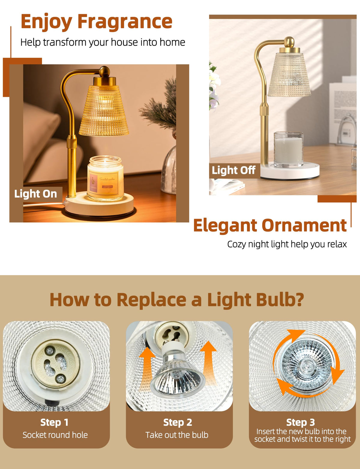 Height Adjustable Dimmable Candle Warmer Lamp with Timer N29683