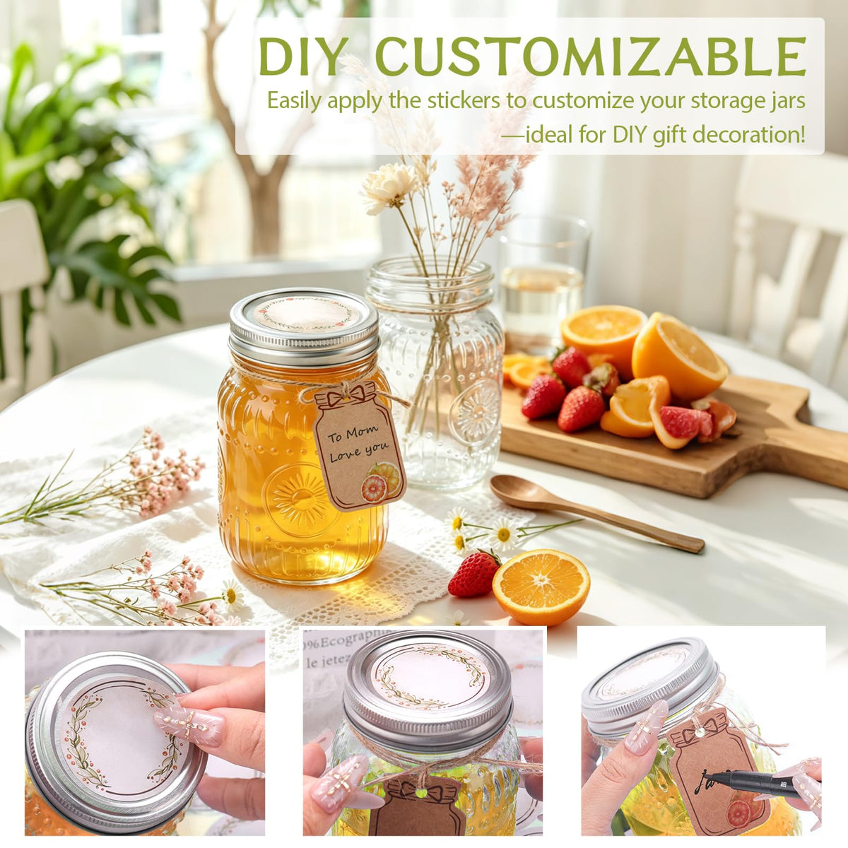 16 oz Embossed Glass Mason Jars 15Pack with Airtight Lids A5272