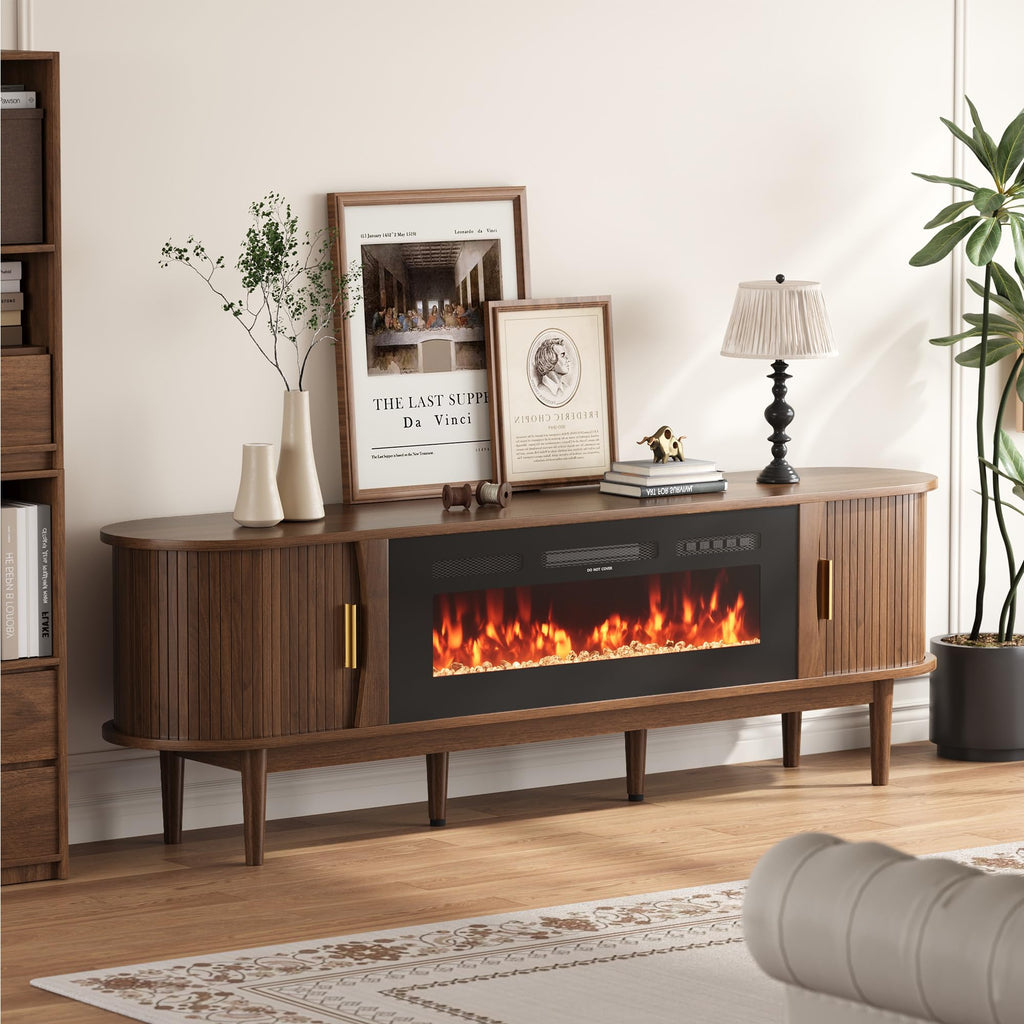 70″ Fluted Fireplace TV Stand with Sliding Tambour Doors K908