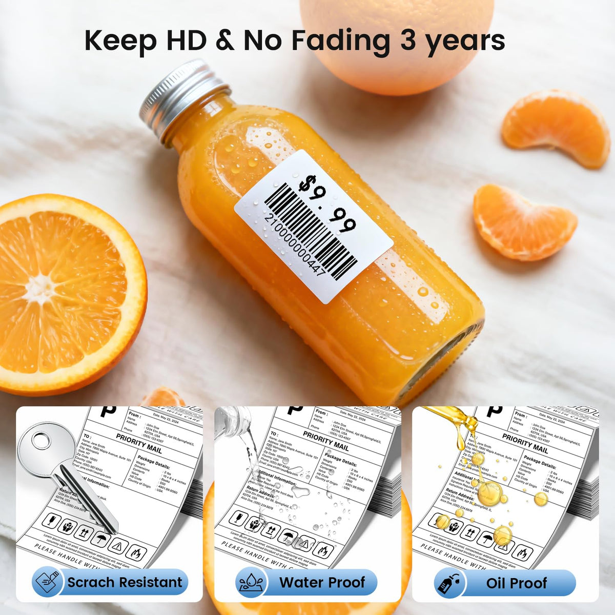 4x3 Thermal Labels 500PCS Water/Oilproof Q92706