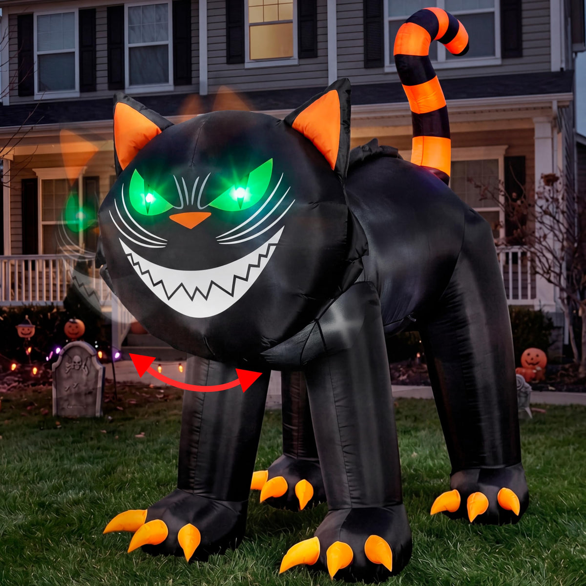 7 ft Black Cat Inflatable with LED Lights W44180
