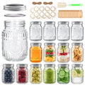 16 oz Embossed Glass Mason Jars 15Pack with Airtight Lids A5272