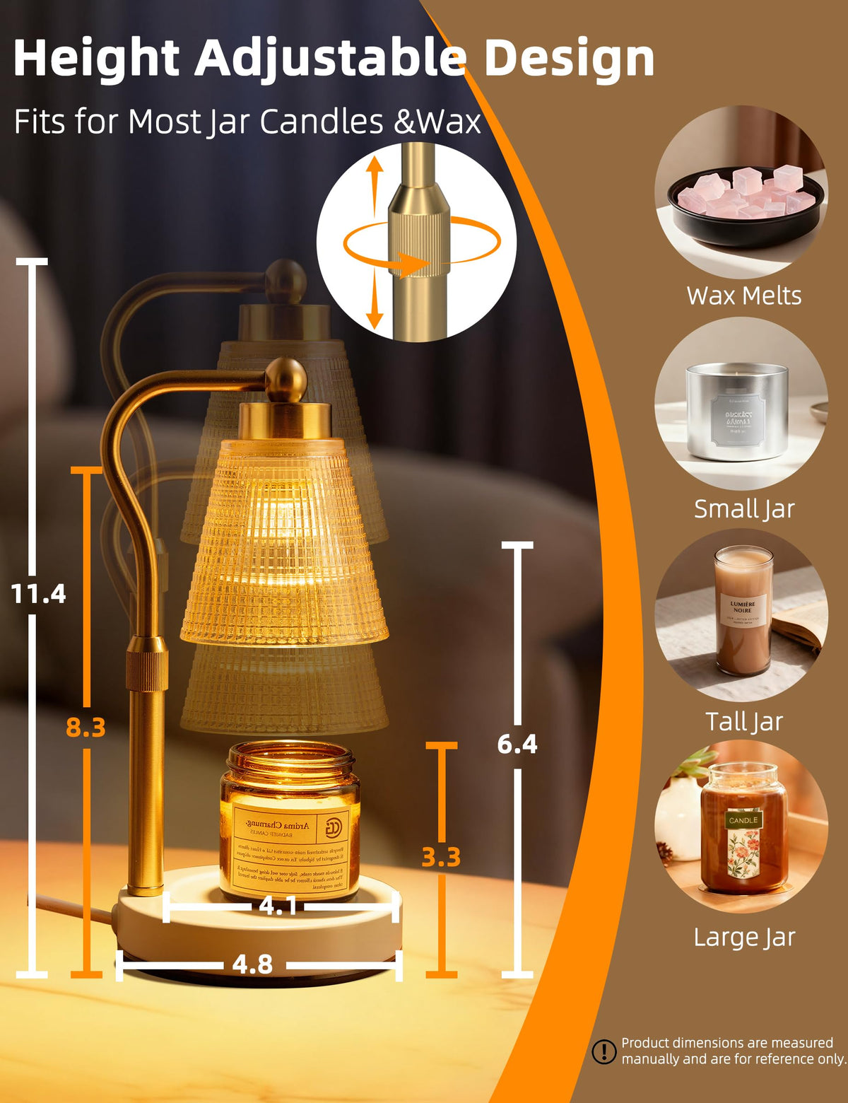 Height Adjustable Dimmable Candle Warmer Lamp with Timer N29683
