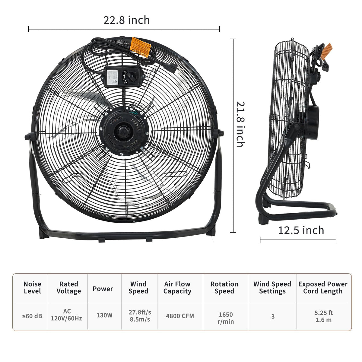 20" High Velocity Floor Fan, 4800 CFM Heavy Duty Industrial Metal Fan with 3 Speeds J5570